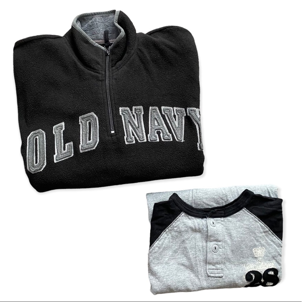 Old Navy Men’s Gray/Black 3/4 Zip Fleece/Shirt Bundle Size L/XL Great Condition